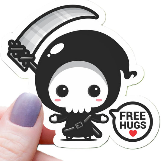 "Free Hugs" Kawaii Grim Reaper Sticker - 3" Waterproof Vinyl Decal