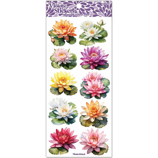 Lilypad Flower Stickers - 2 Sticker Sheets for Stationary, Scrapbooking, & More