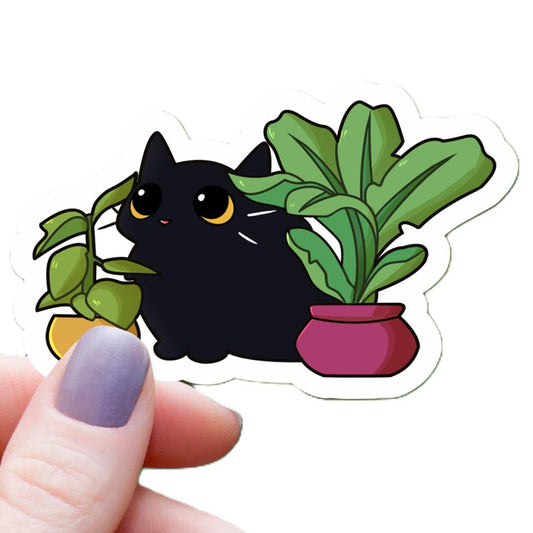 Black Cat Amongst Houseplants Sticker - 3" Waterproof Vinyl Decal