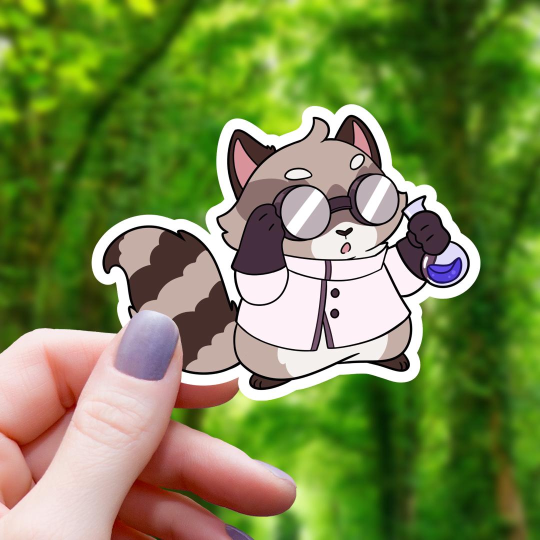 Mad Scientist Raccoon Sticker - 3" Waterproof Vinyl Decal