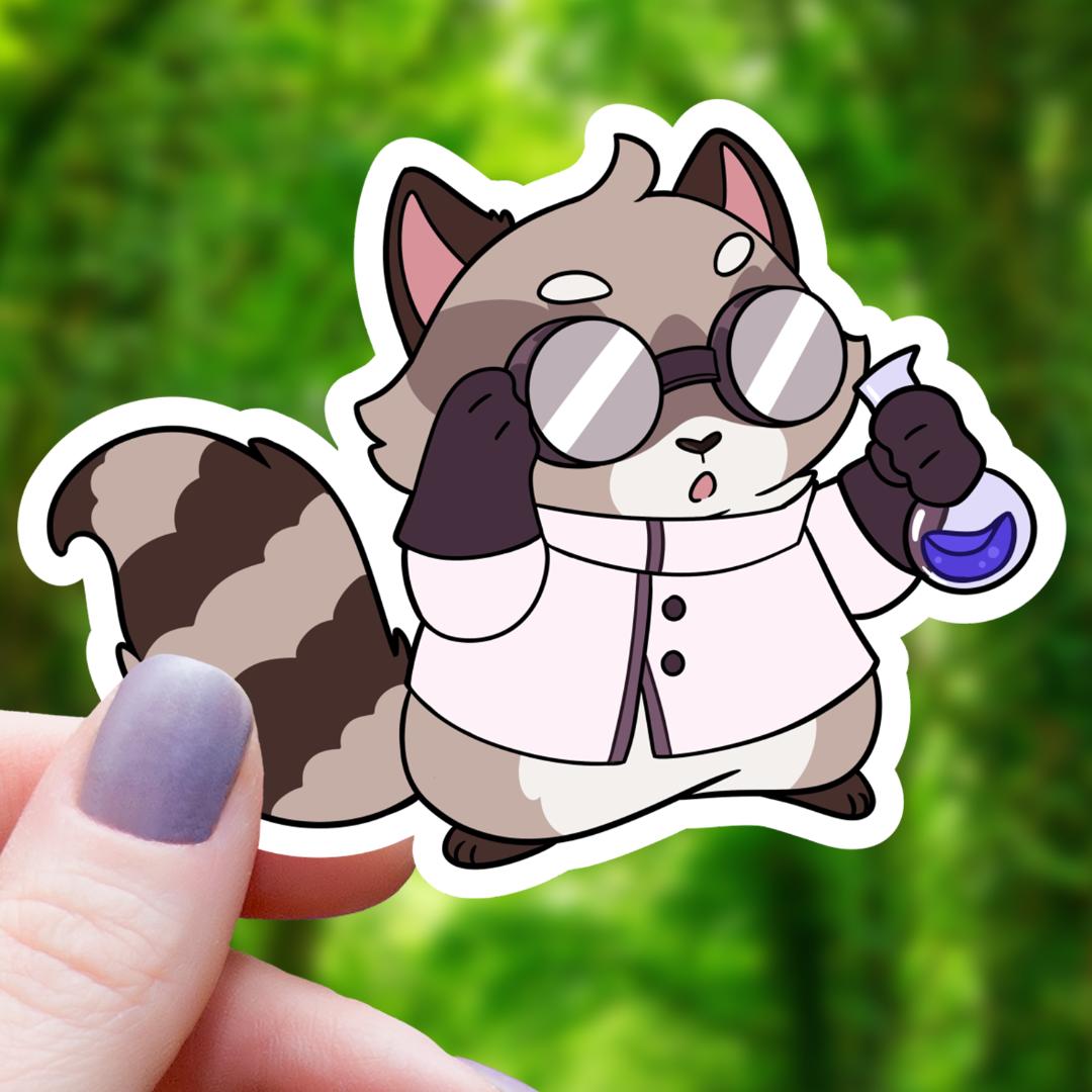 Mad Scientist Raccoon Sticker - 3" Waterproof Vinyl Decal