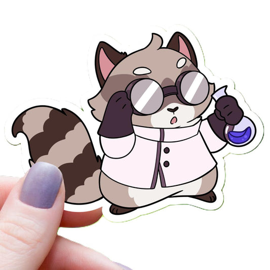Mad Scientist Raccoon Sticker - 3" Waterproof Vinyl Decal
