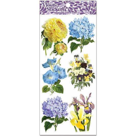 Lilac Blue and Yellow Bloom Stickers - 2 Sticker Sheets for Stationary, Scrapbooking, & More