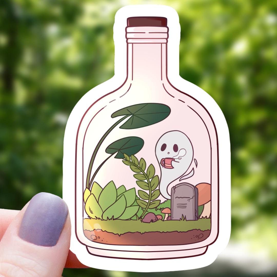 Ghost in a Bottle Terrarium Sticker - 3" Waterproof Vinyl Decal - Halloween