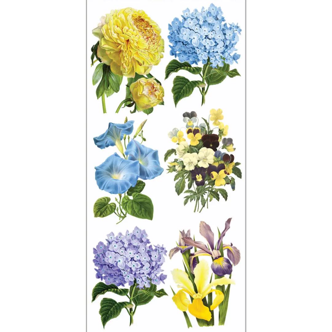 Lilac Blue and Yellow Bloom Stickers - 2 Sticker Sheets for Stationary, Scrapbooking, & More