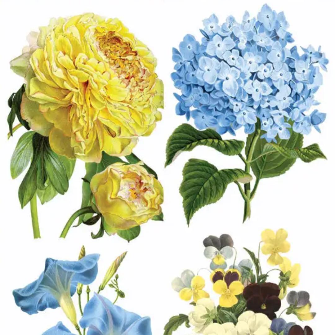 Lilac Blue and Yellow Bloom Stickers - 2 Sticker Sheets for Stationary, Scrapbooking, & More