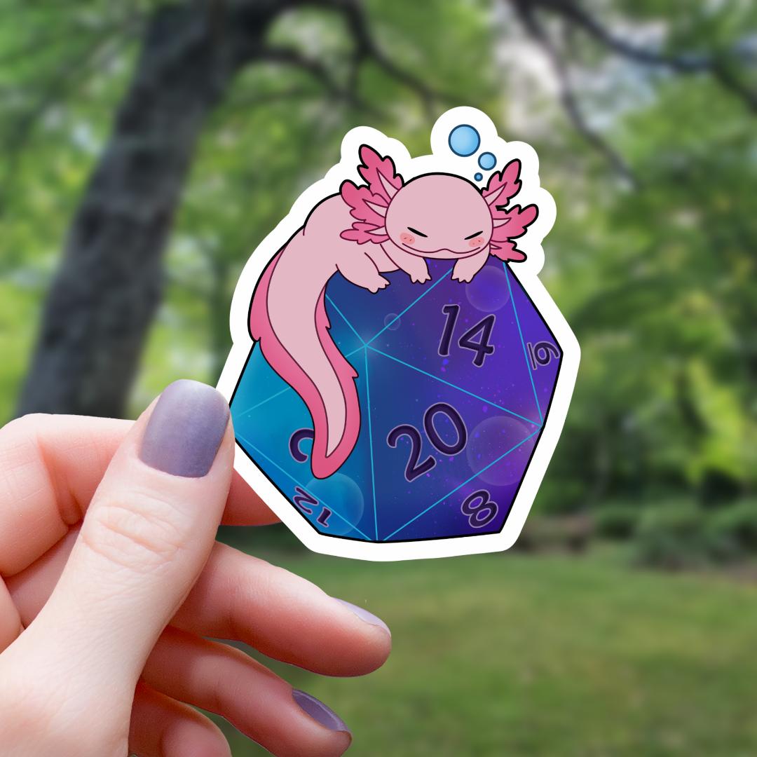 Axolotl on Galaxy D20 Dice RPG Sticker - 3" Waterproof Vinyl Decal