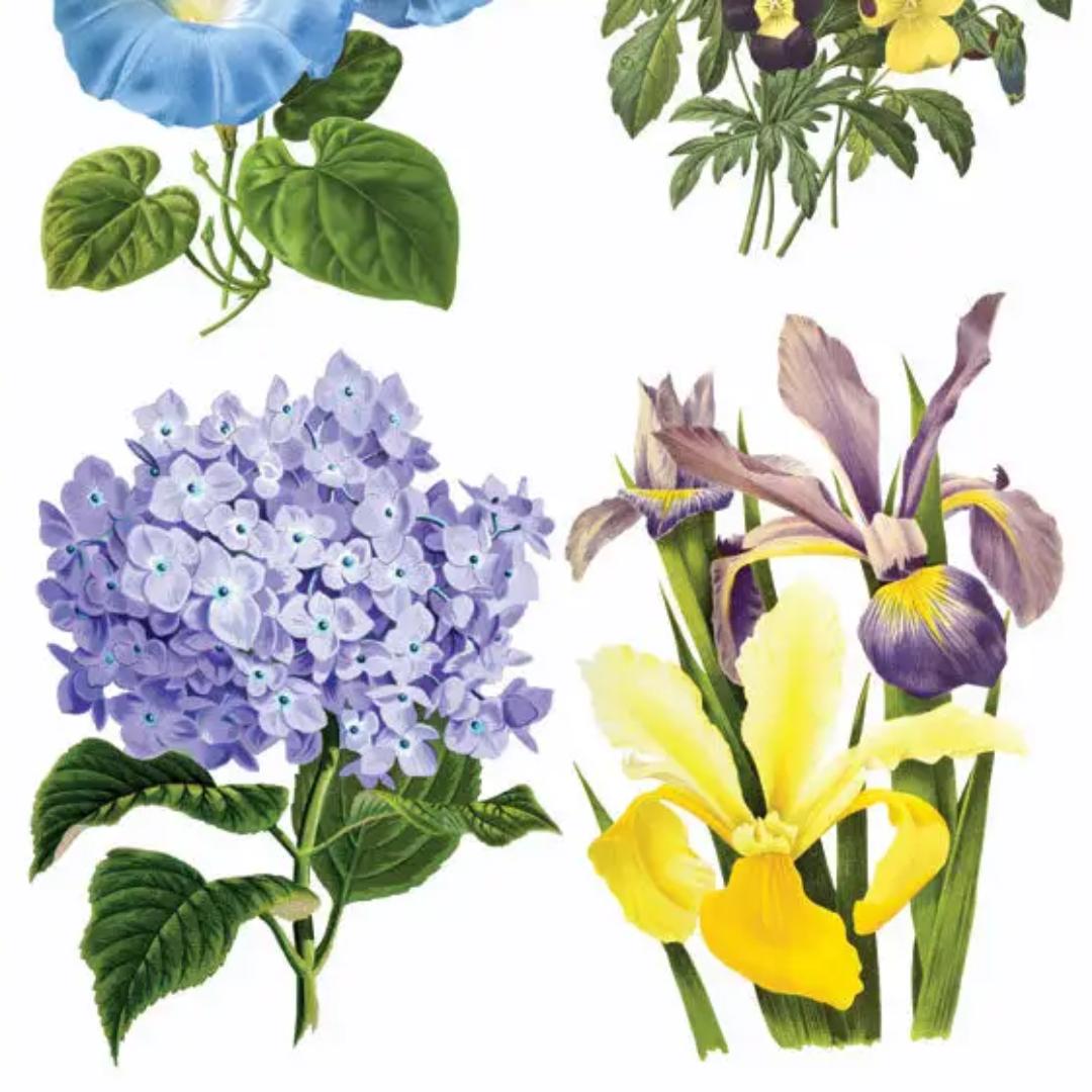 Lilac Blue and Yellow Bloom Stickers - 2 Sticker Sheets for Stationary, Scrapbooking, & More