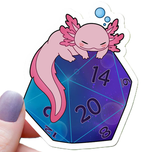 Axolotl on Galaxy D20 Dice RPG Sticker - 3" Waterproof Vinyl Decal
