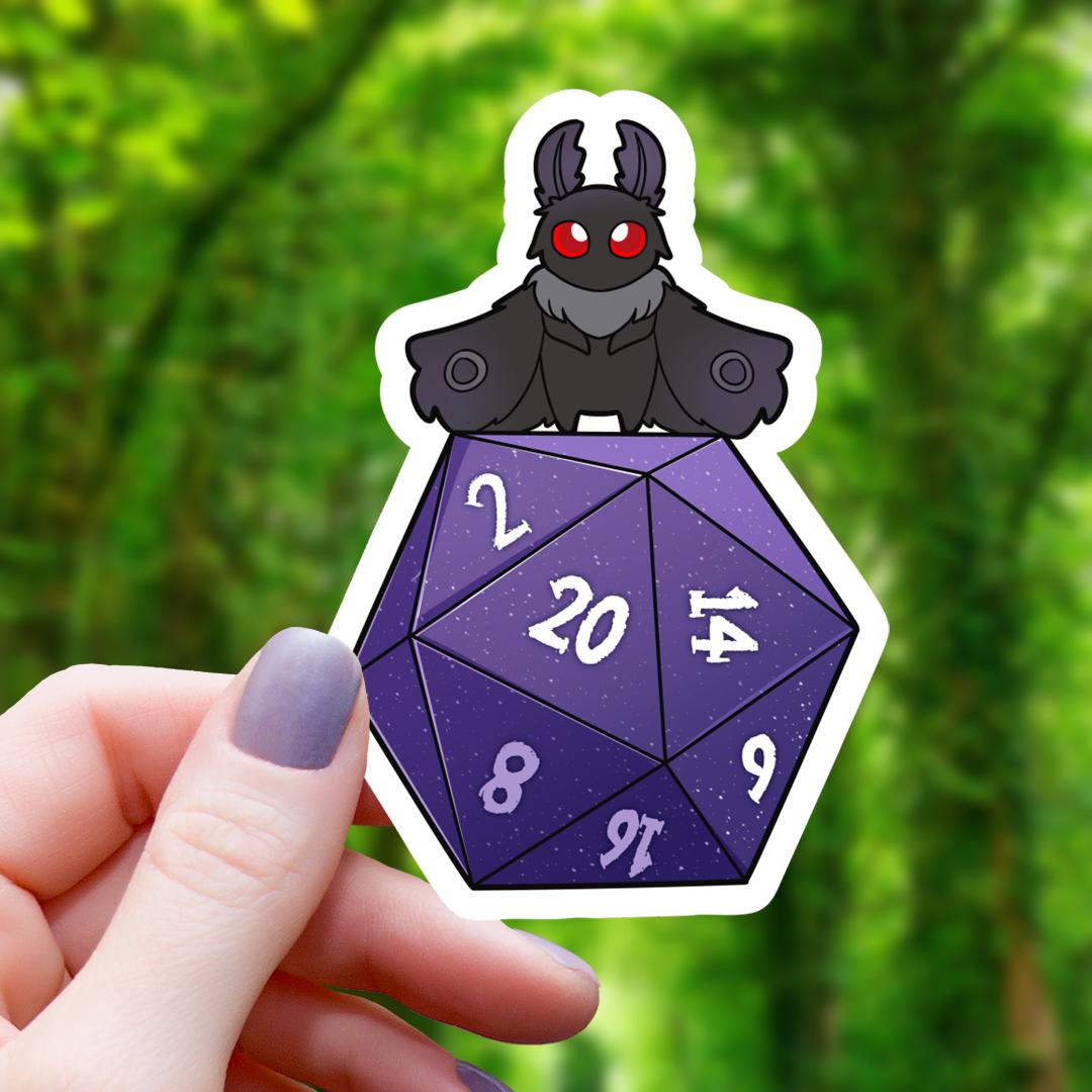 Mothman on Polyhedral D20 Dice RPG Sticker - 3" Waterproof Vinyl Sticker