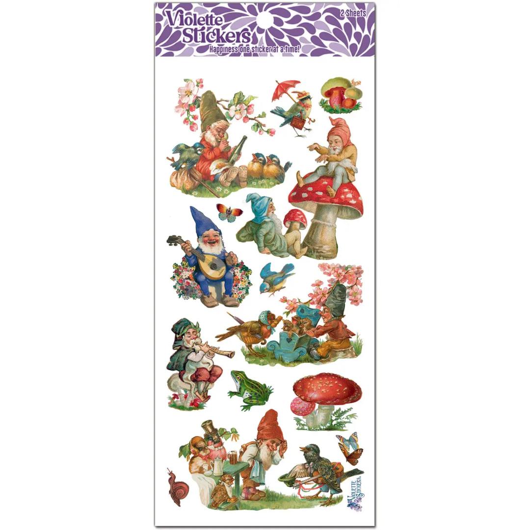 Gnomes and Red Mushrooms Stickers - 2 Sticker Sheets for Stationary, Scrapbooking, & More