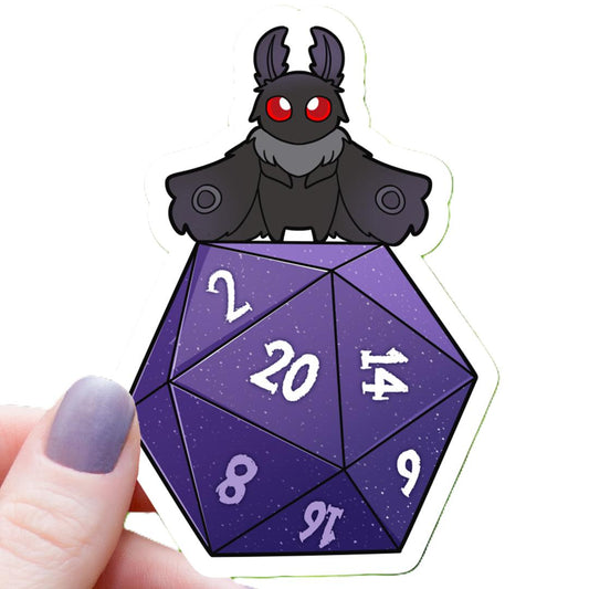 Mothman on Polyhedral D20 Dice RPG Sticker - 3" Waterproof Vinyl Sticker