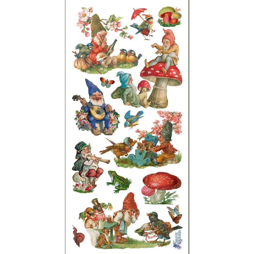 Gnomes and Red Mushrooms Stickers - 2 Sticker Sheets for Stationary, Scrapbooking, & More