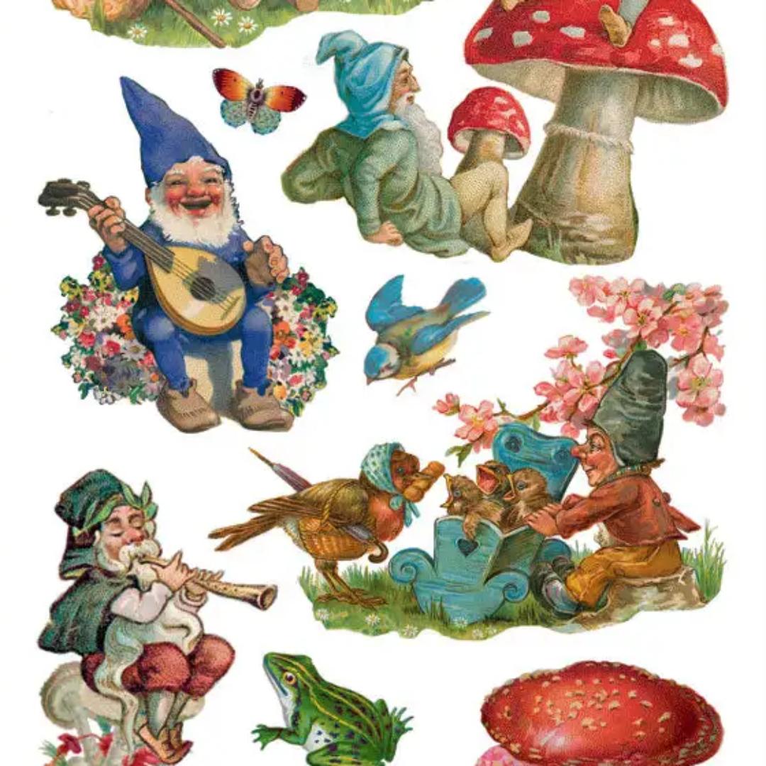 Gnomes and Red Mushrooms Stickers - 2 Sticker Sheets for Stationary, Scrapbooking, & More