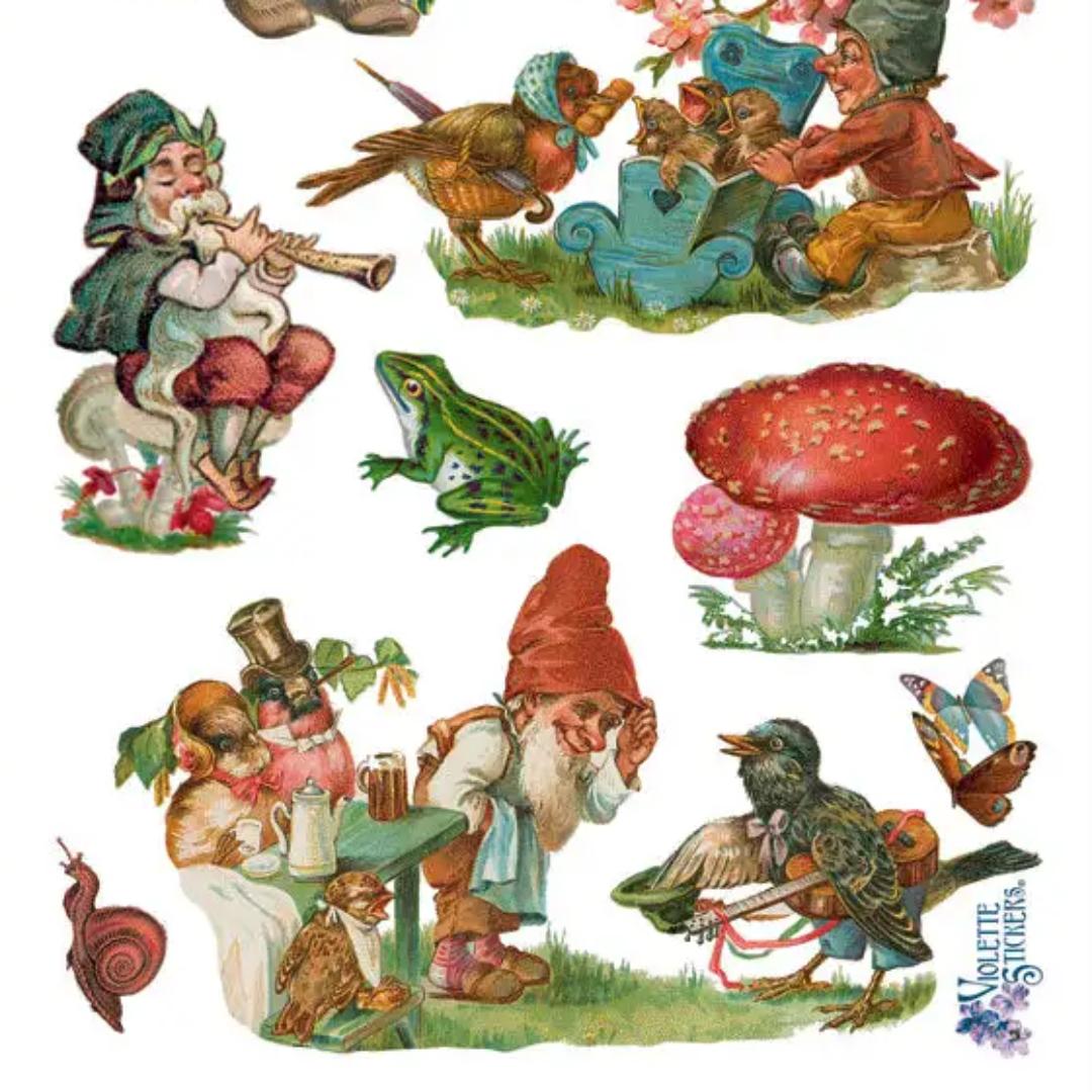 Gnomes and Red Mushrooms Stickers - 2 Sticker Sheets for Stationary, Scrapbooking, & More