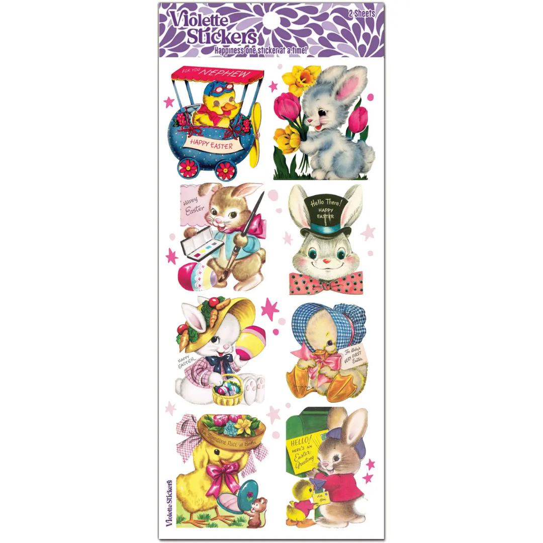 Vintage Easter Greeting Stickers - 2 Sticker Sheets for Stationary, Scrapbooking, & More