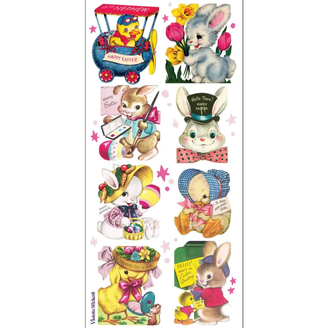 Vintage Easter Greeting Stickers - 2 Sticker Sheets for Stationary, Scrapbooking, & More