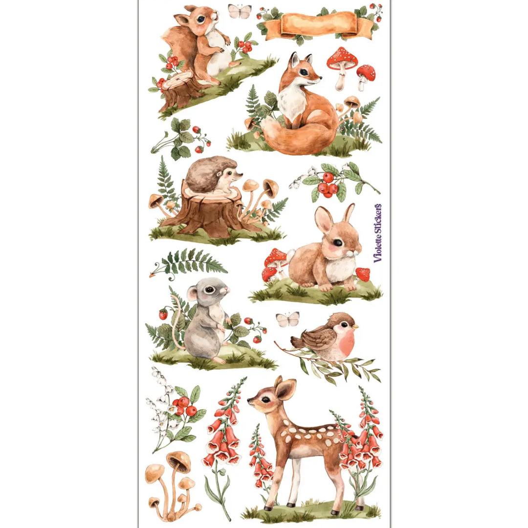 Mushroom Woodland Critter Stickers - 2 Sticker Sheets for Stationary, Scrapbooking, & More