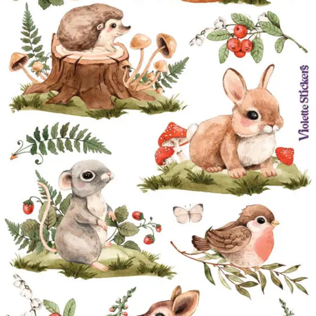 Mushroom Woodland Critter Stickers - 2 Sticker Sheets for Stationary, Scrapbooking, & More