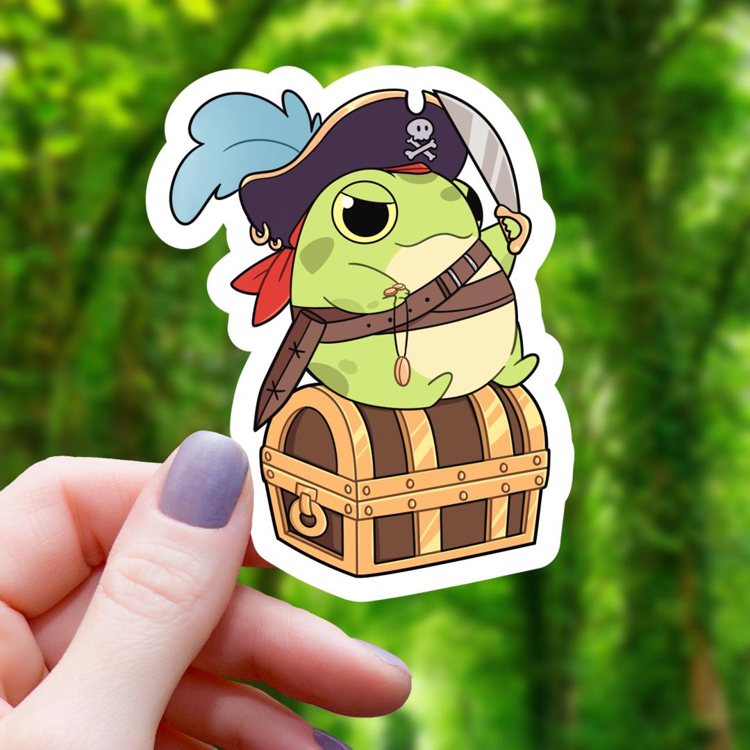 Pirate Frog with Treasure Sticker - 3" Waterproof Vinyl Decal