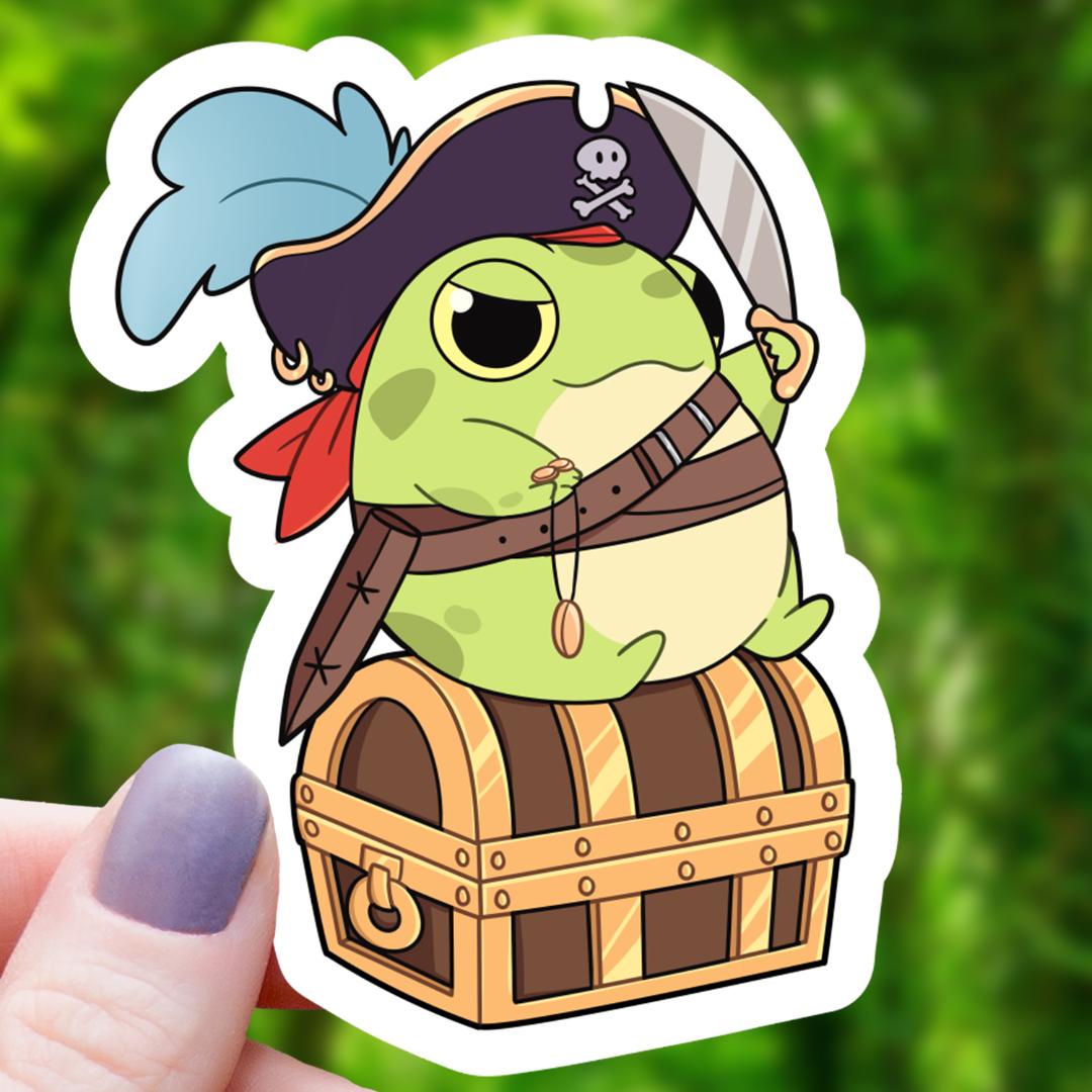 Pirate Frog with Treasure Sticker - 3" Waterproof Vinyl Decal
