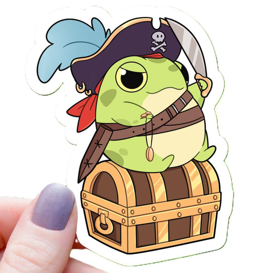 Pirate Frog with Treasure Sticker - 3" Waterproof Vinyl Decal