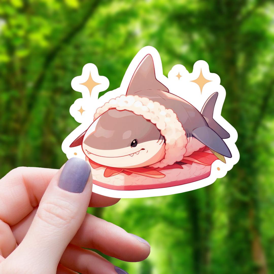 Kawaii Sashimi Shark Sticker - 3" Waterproof Vinyl Decal