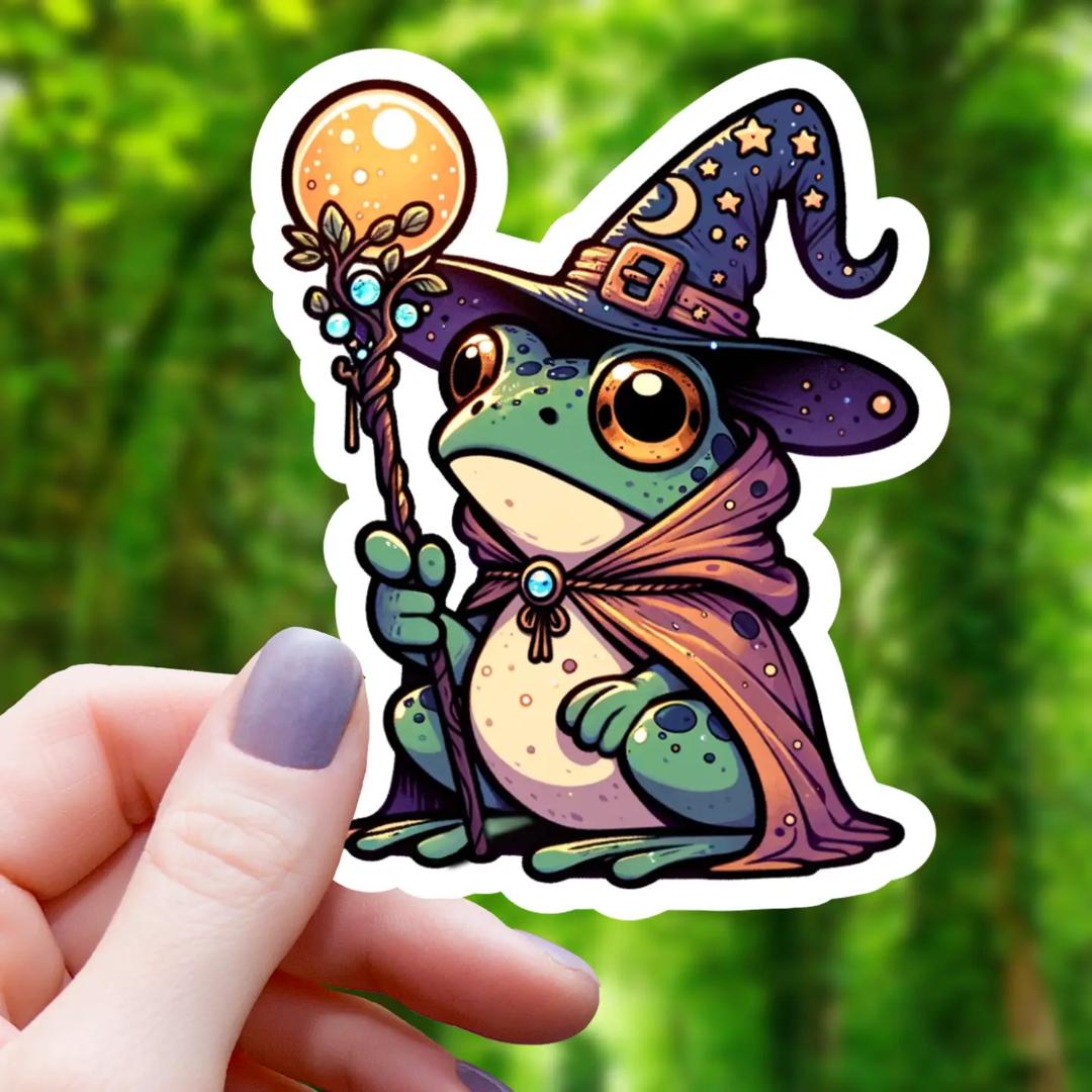 Frog Wizard with Hat Sticker - 3" Waterproof Vinyl Decal