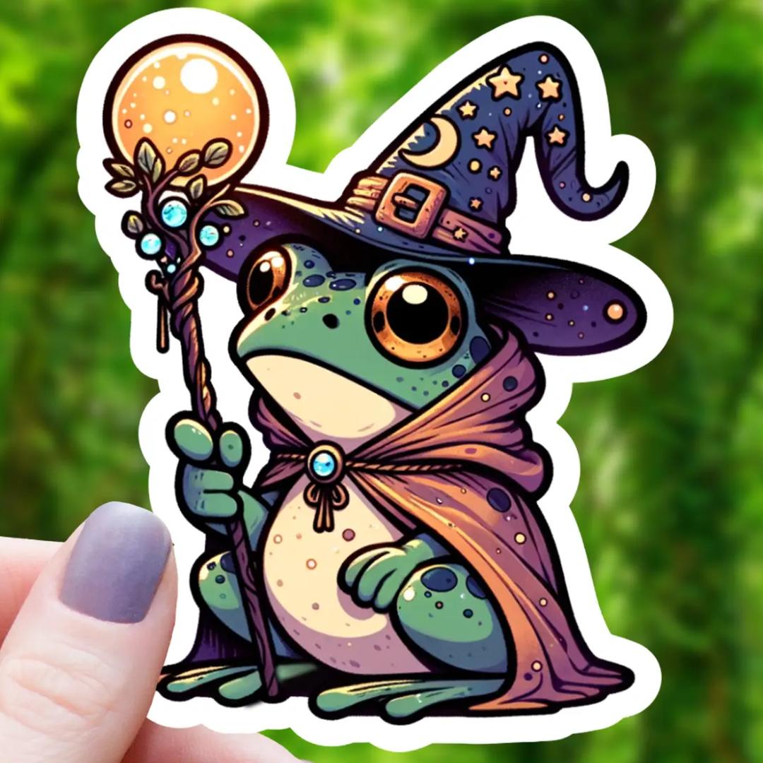 Frog Wizard with Hat Sticker - 3" Waterproof Vinyl Decal