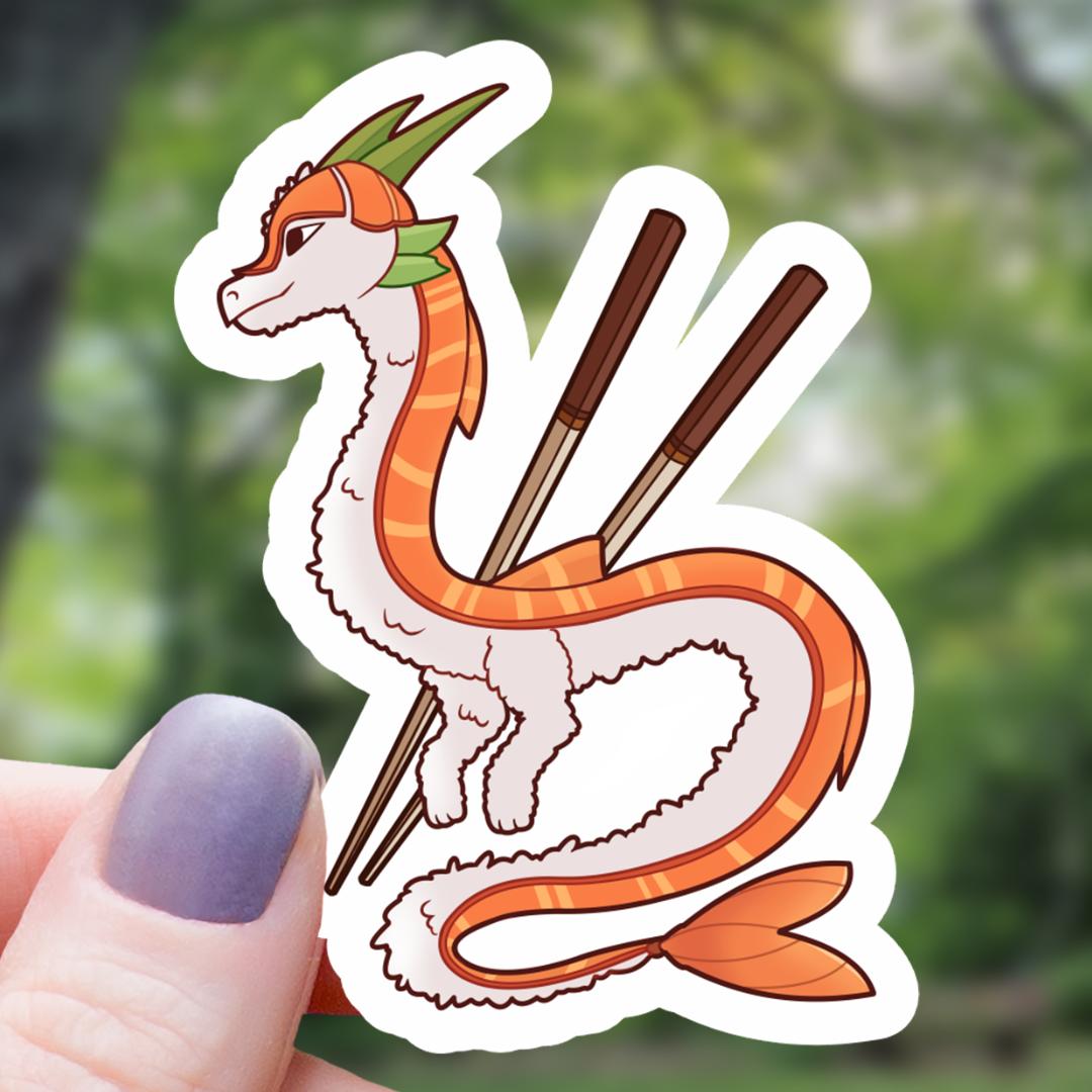 Sushi Dragon Foodie Monster Sticker - 3" Waterproof Vinyl Decal
