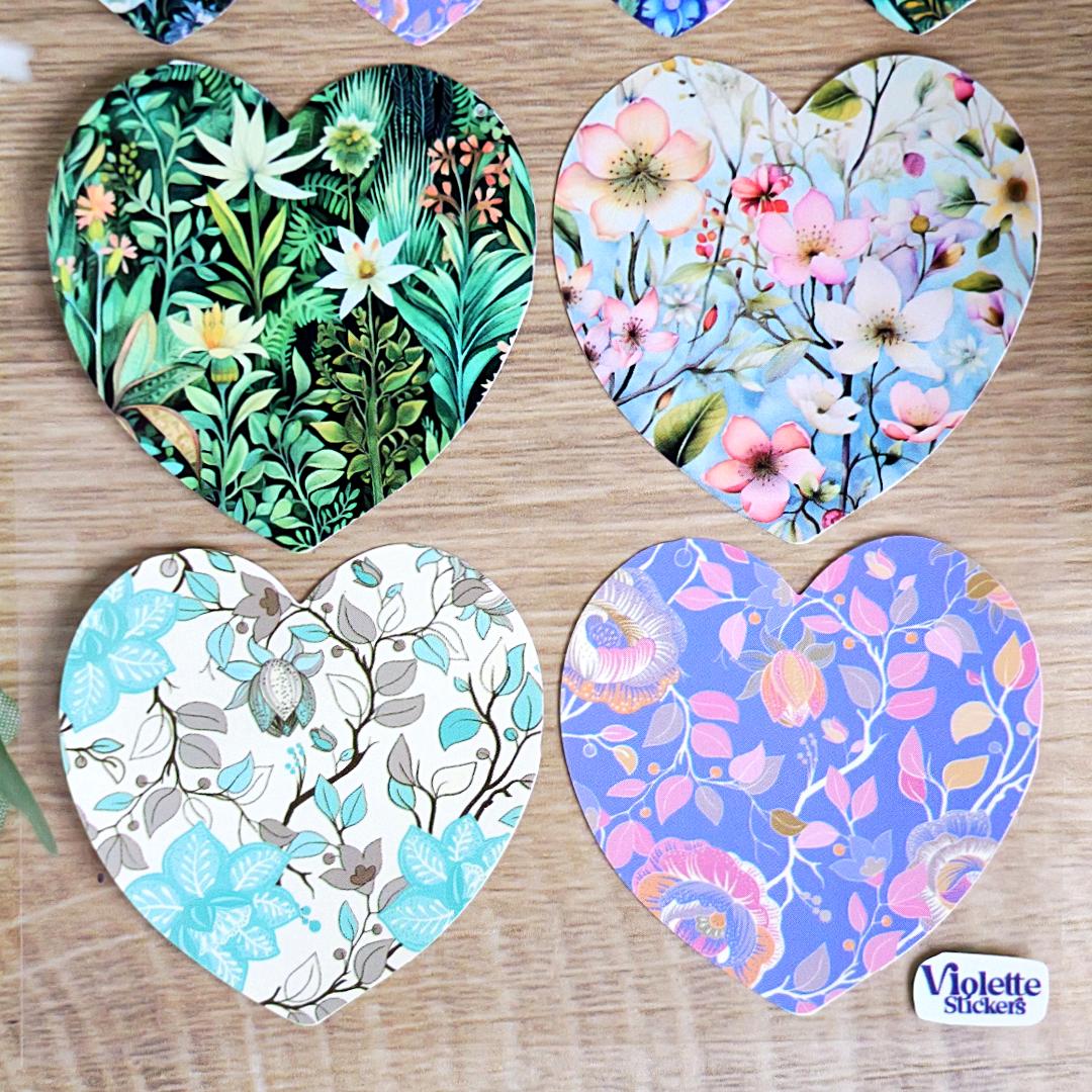 Floral Meadow Heart Stickers - 2 Sticker Sheets for Stationary, Scrapbooking, & More