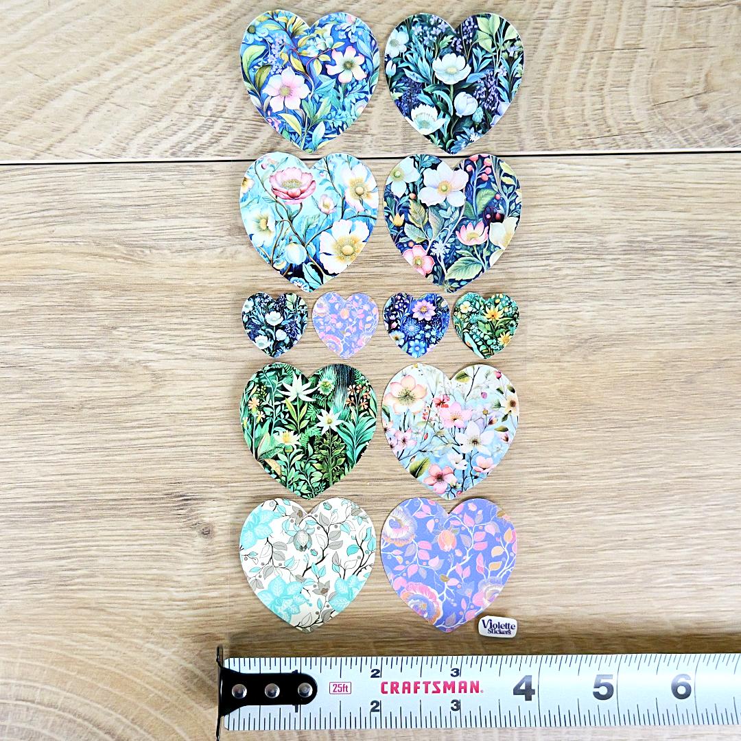 Floral Meadow Heart Stickers - 2 Sticker Sheets for Stationary, Scrapbooking, & More
