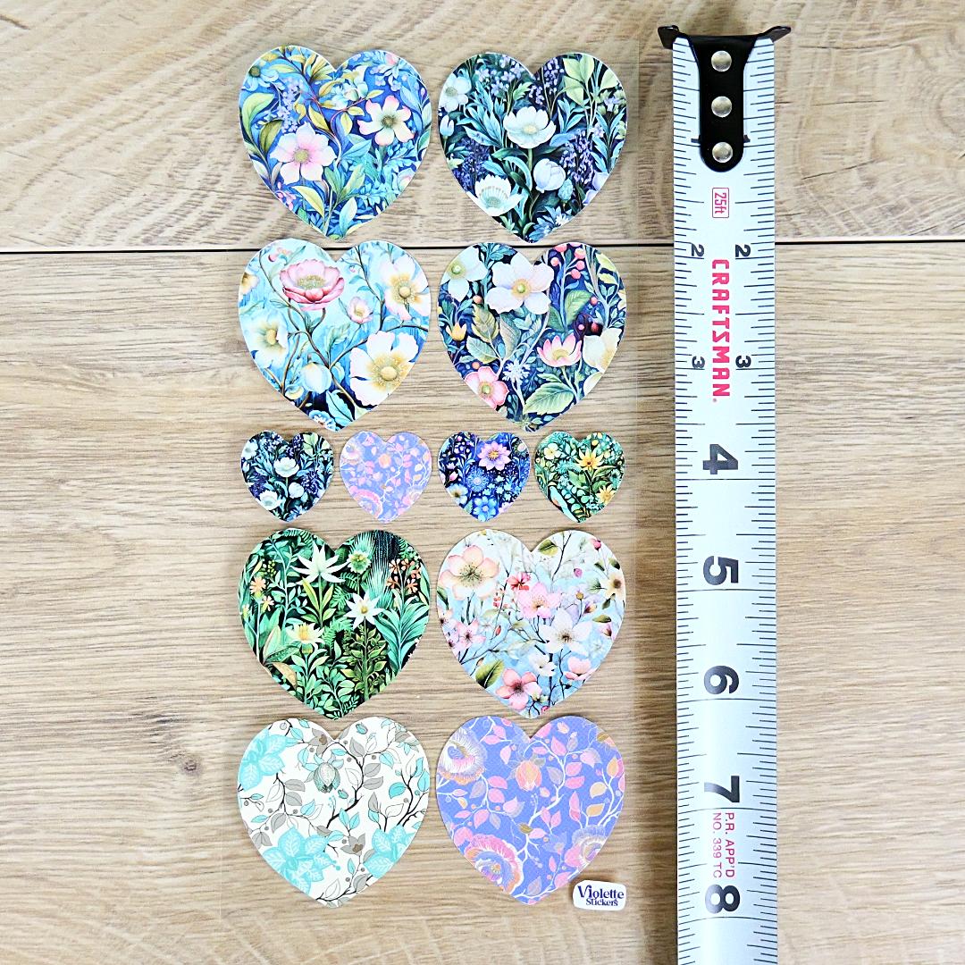 Floral Meadow Heart Stickers - 2 Sticker Sheets for Stationary, Scrapbooking, & More
