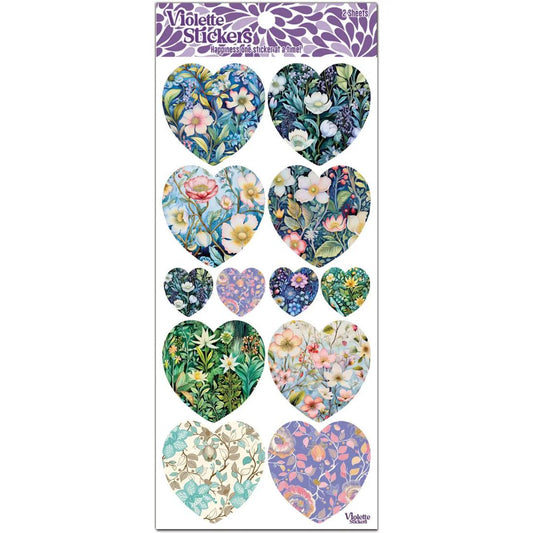 Floral Meadow Heart Stickers - 2 Sticker Sheets for Stationary, Scrapbooking, & More
