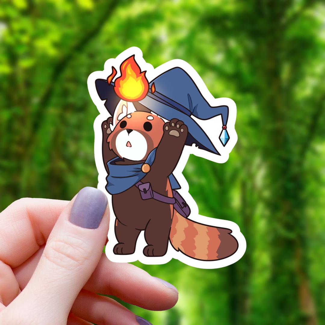 Red Panda Wizard Fireball RPG Inspired Sticker - 3" Waterproof Vinyl Decal