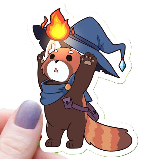 Red Panda Wizard Fireball RPG Inspired Sticker - 3" Waterproof Vinyl Decal