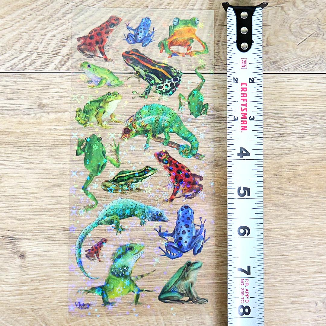 Crystal Frogs and Lizard Stickers - 2 Sticker Sheets for Stationary, Scrapbooking, & More