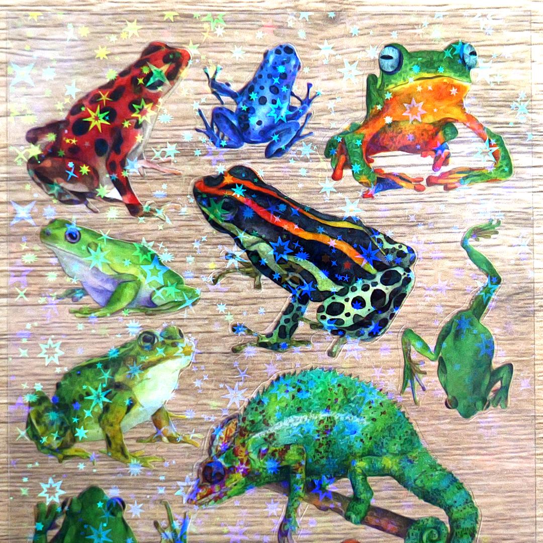 Crystal Frogs and Lizard Stickers - 2 Sticker Sheets for Stationary, Scrapbooking, & More