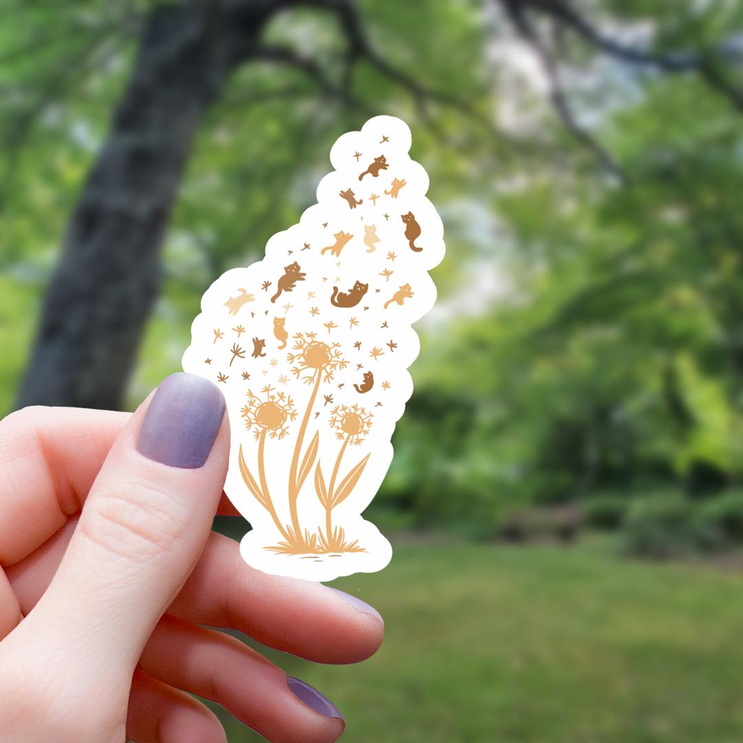Cat Dandelion Abstract Floral Sticker - 3" Waterproof Vinyl Sticker
