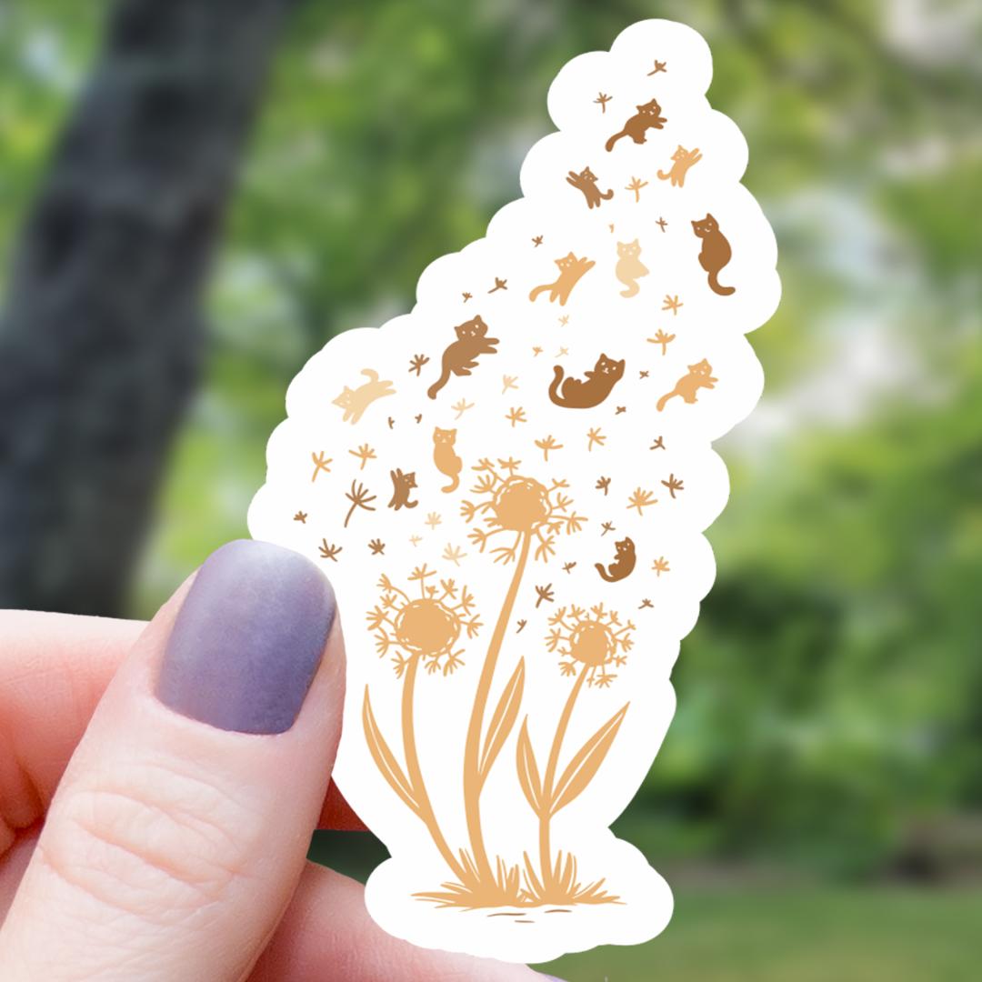 Cat Dandelion Abstract Floral Sticker - 3" Waterproof Vinyl Sticker