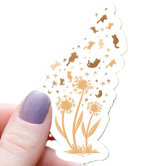 Cat Dandelion Abstract Floral Sticker - 3" Waterproof Vinyl Sticker