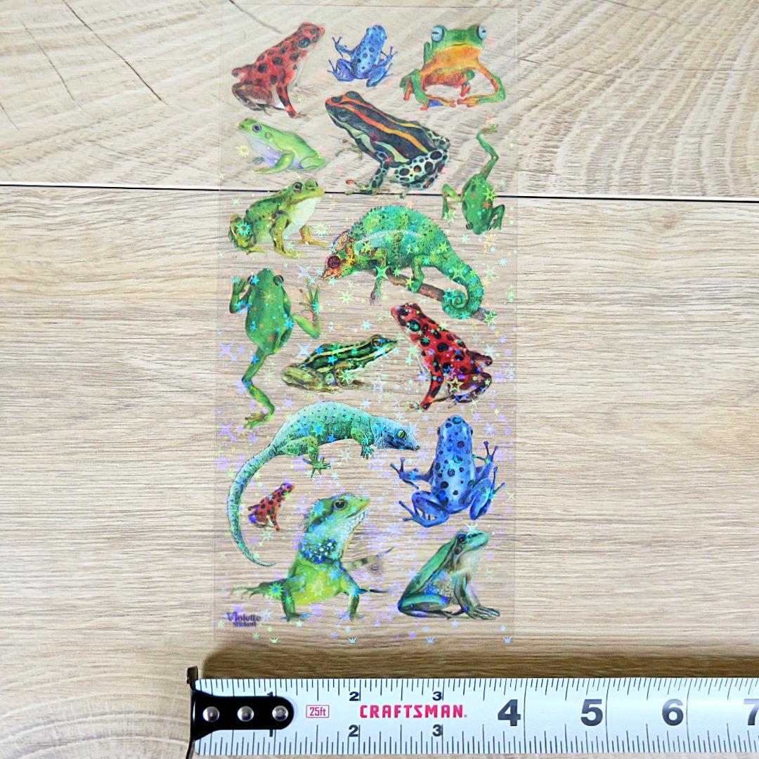 Crystal Frogs and Lizard Stickers - 2 Sticker Sheets for Stationary, Scrapbooking, & More
