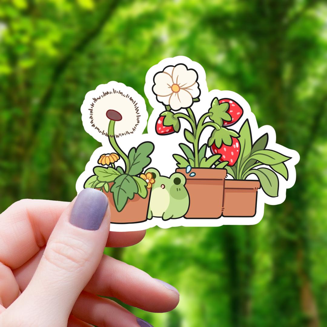Frog Amongst Houseplants Sticker - 3" Waterproof Vinyl Decal