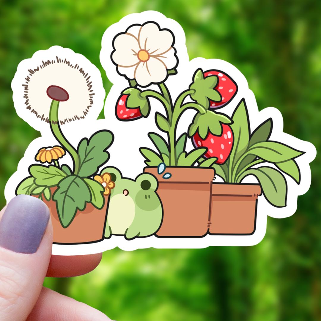 Frog Amongst Houseplants Sticker - 3" Waterproof Vinyl Decal