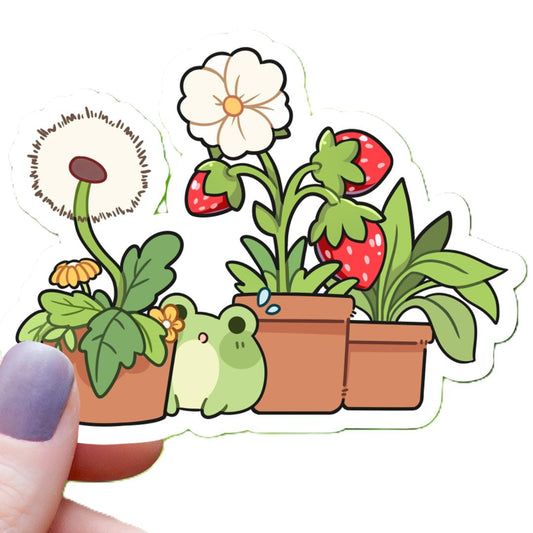 Frog Amongst Houseplants Sticker - 3" Waterproof Vinyl Decal