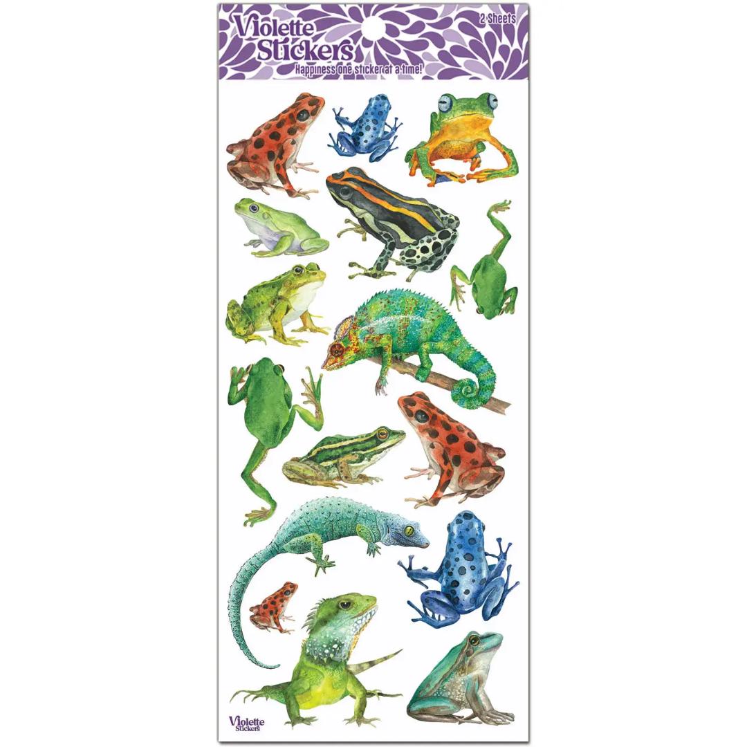 Crystal Frogs and Lizard Stickers - 2 Sticker Sheets for Stationary, Scrapbooking, & More