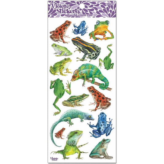 Crystal Frogs and Lizard Stickers - 2 Sticker Sheets for Stationary, Scrapbooking, & More