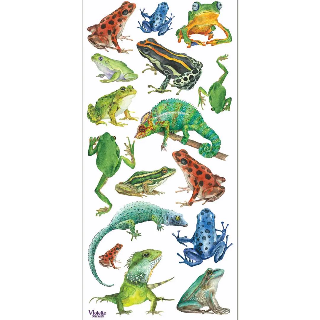 Crystal Frogs and Lizard Stickers - 2 Sticker Sheets for Stationary, Scrapbooking, & More