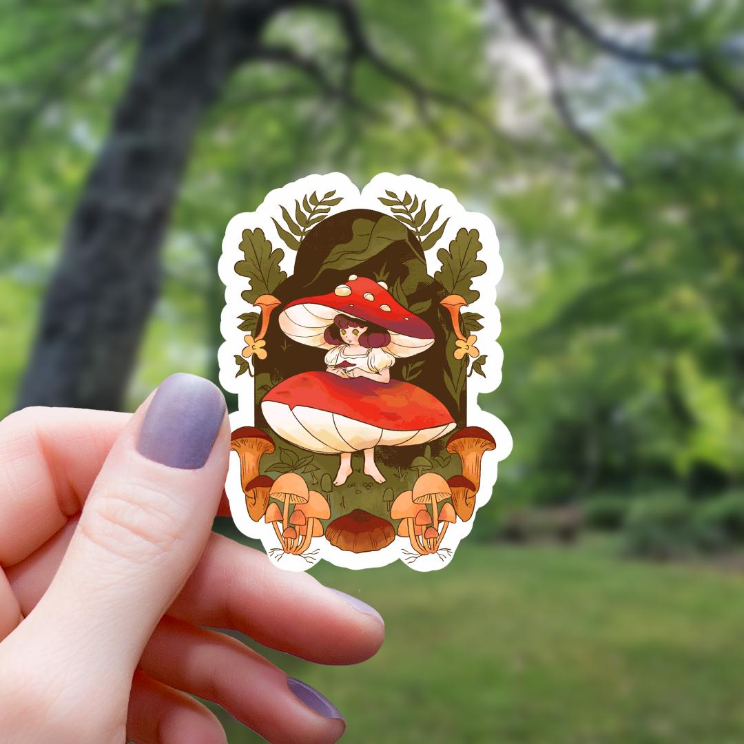 Mushroom Forest Fairy Fantasy Sticker - 3" Waterproof Vinyl Decal