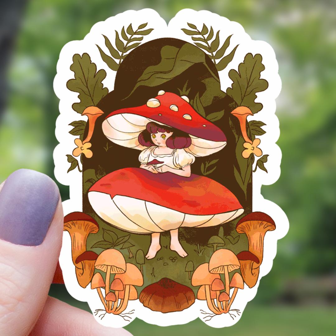 Mushroom Forest Fairy Fantasy Sticker - 3" Waterproof Vinyl Decal